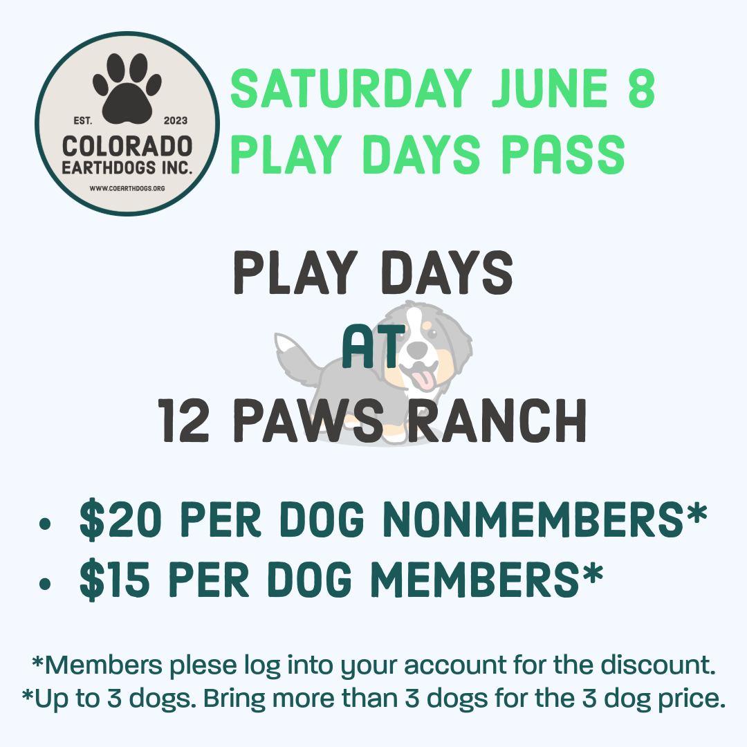 Saturday Play Days at 12 Paws Ranch. $15 members and $20 nonmembers. Log into your account for the membership discount. We only charge for up to 3 dogs.